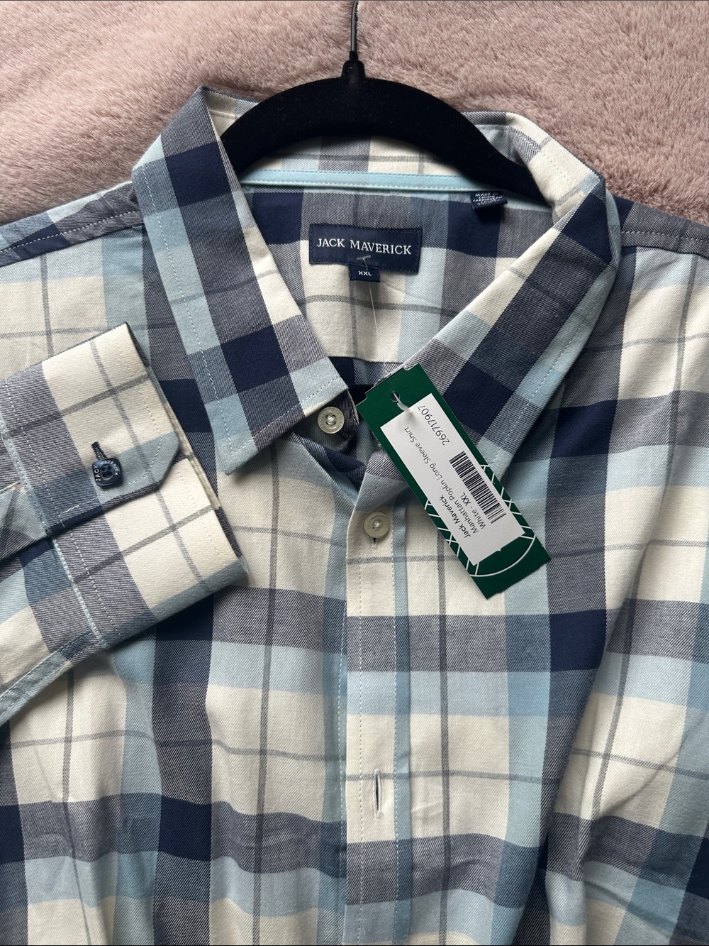 BNWT Jack Maverick Men’s Blue Plaid Button-Down Shirt 2XL
